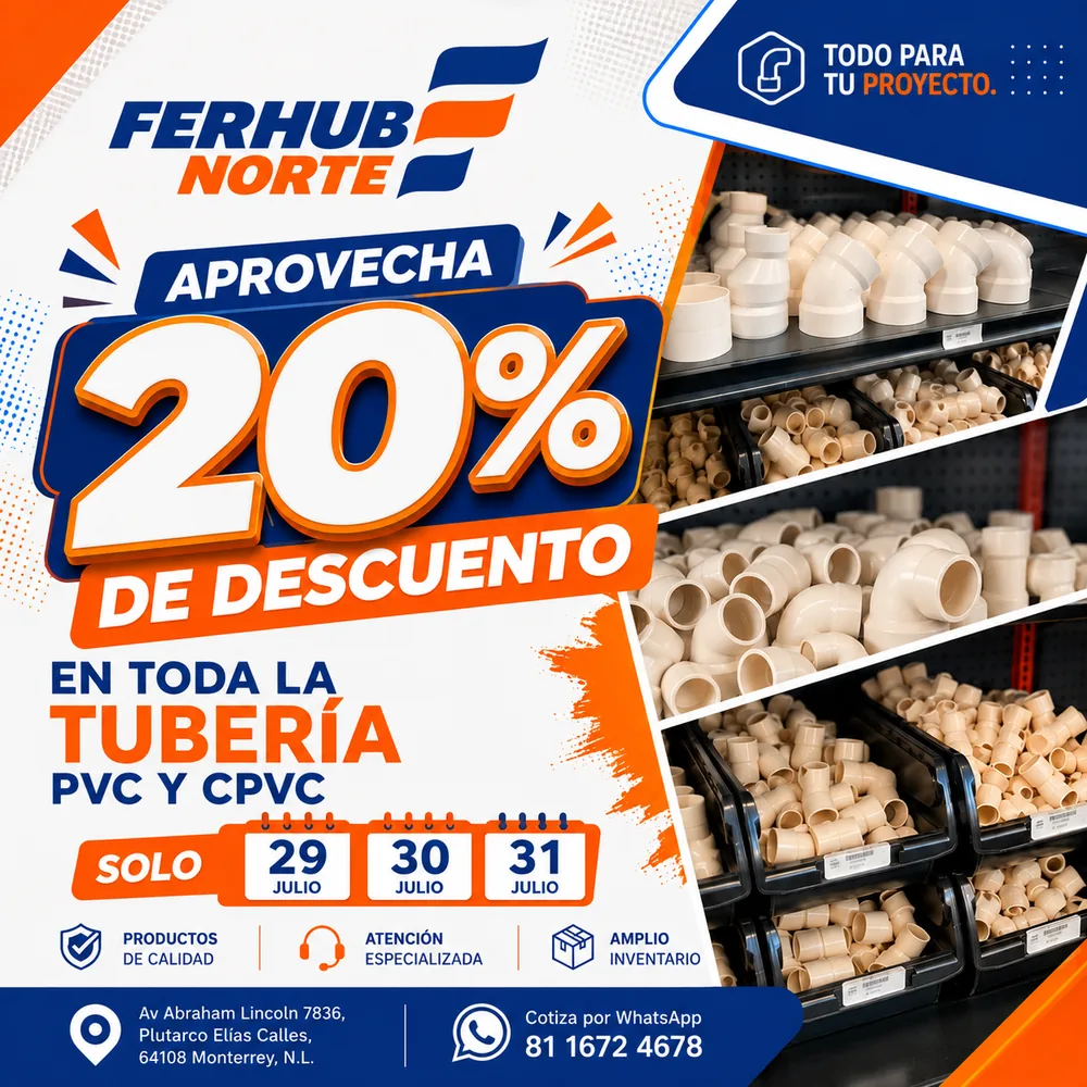 20% de descuento en tubería PVC y CPVC