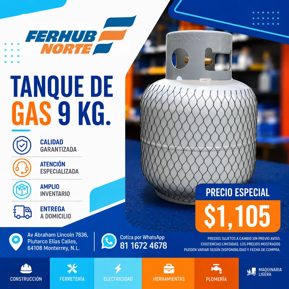 Promoción tanque de gas 9 kg